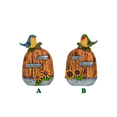 Bird on Pumpkin Table Accent, 6" H