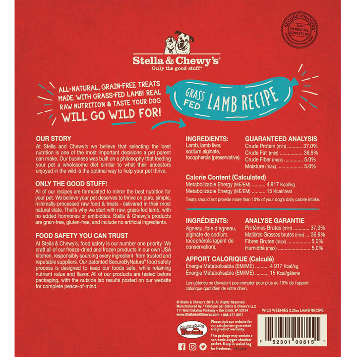 Stella & Chewy's Grass-Fed Lamb Wild Weenies, 3.25 oz.