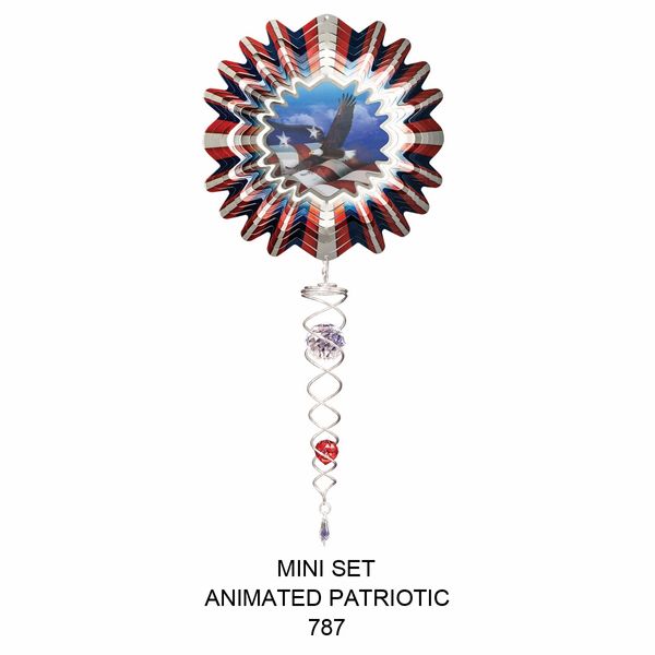 Spinfinity Designs Animated Patriotic 14 in. Stainless Steel Wind Spinner Mini Set