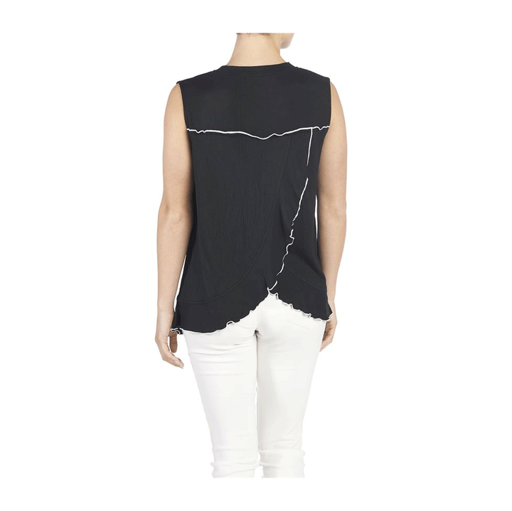 Crinkle Knit Ruffle Trim Tank, Black & White Trim, L/XL