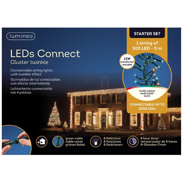 LED Cluster Twinkle String Lights w/ Transformer, 500 Multicolor Lights