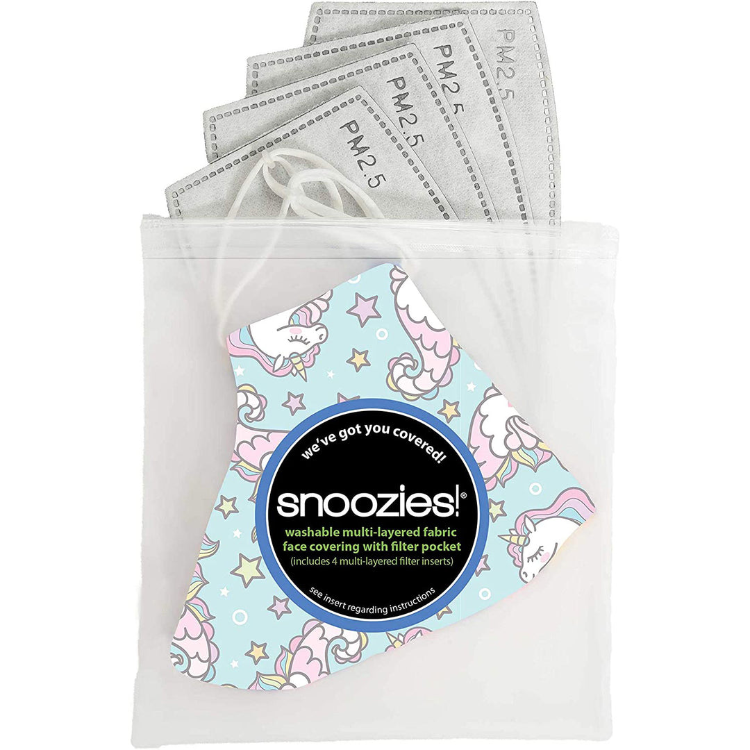 Snoozies!® Reusable Face Covering Mask w/ 4 Disposable Filters, Kids M/L Size, Unicorn Print