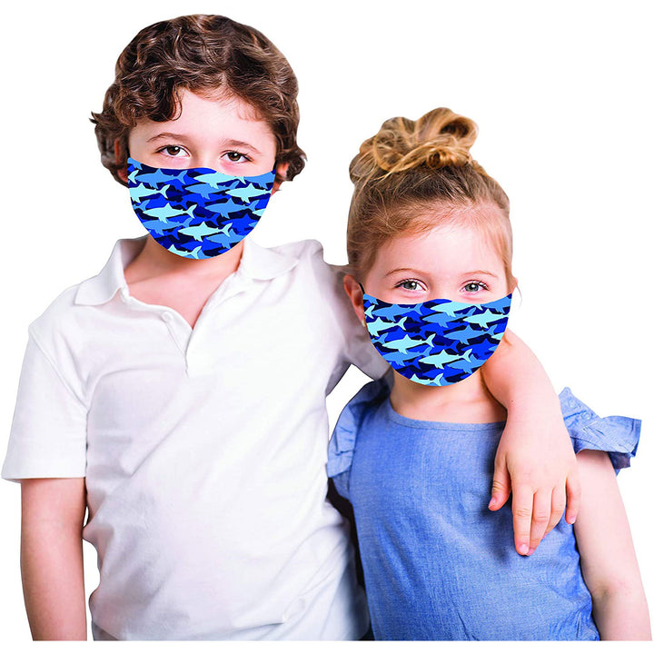 Snoozies!® Reusable Face Covering Mask w/ 4 Disposable Filters, Kids XS/S Size, Sharks Print