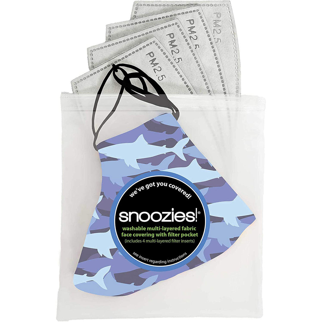 Snoozies!® Reusable Face Covering Mask w/ 4 Disposable Filters, Kids XS/S Size, Sharks Print