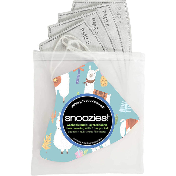 Snoozies!® Reusable Face Covering Mask w/ 4 Disposable Filters, Kids M/L Size, Llama Print