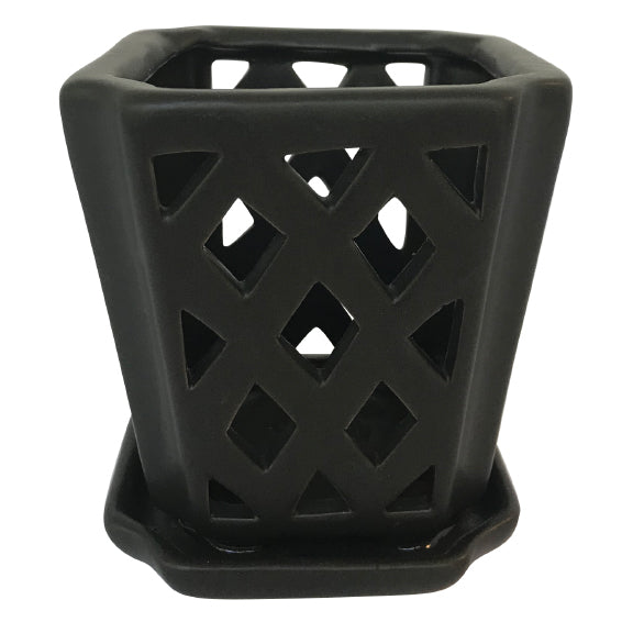 Border Concepts Mini Diamond Orchid Pot w/ Attached Saucer, Matte Finish, 3.5-Inch (Colors Vary)