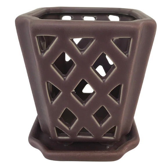 Border Concepts Mini Diamond Orchid Pot w/ Attached Saucer, Matte Finish, 3.5-Inch (Colors Vary)