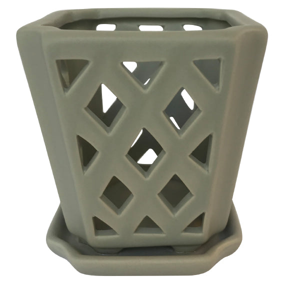 Border Concepts Mini Diamond Orchid Pot w/ Attached Saucer, Matte Finish, 3.5-Inch (Colors Vary)
