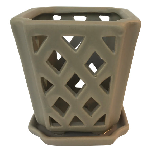 Border Concepts Mini Diamond Orchid Pot w/ Attached Saucer, Matte Finish, 3.5-Inch (Colors Vary)