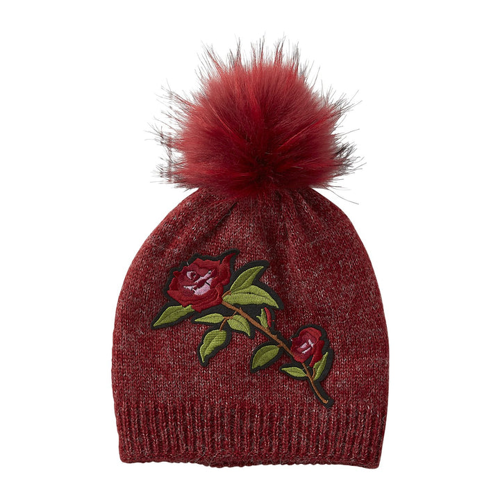 Embellished Rose Beanie, Ruby