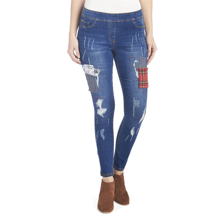 OMG Patchwork Skinny Jeans, Dark Denim, Small