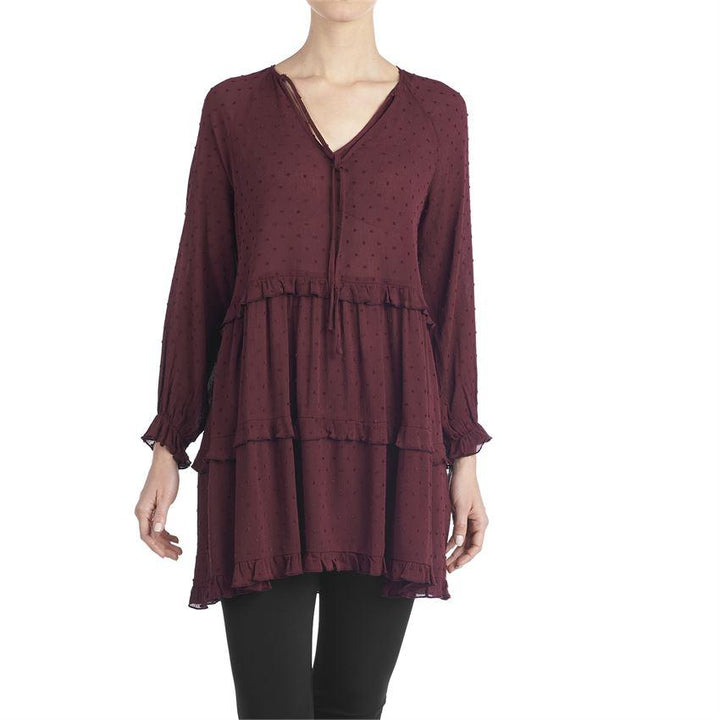 Ruffle-Up Tiered Tunic, Mahogany, S/M