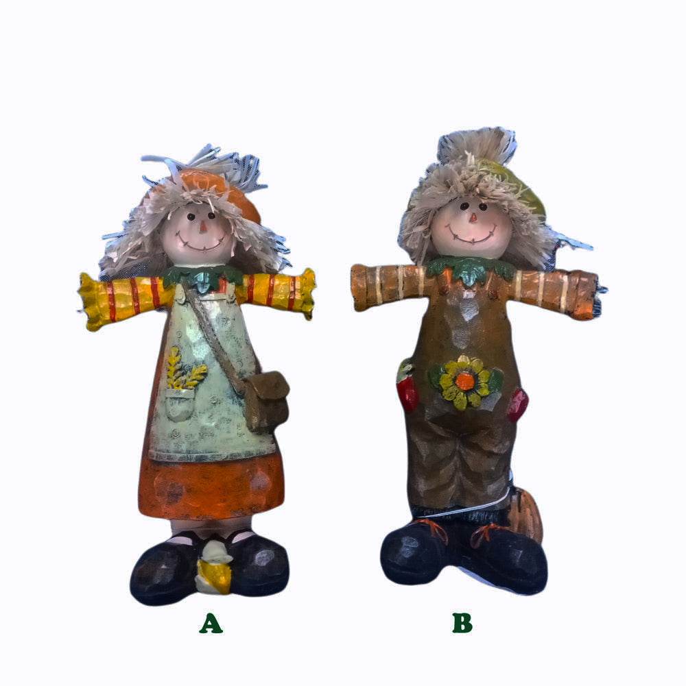 Transpac, Scarecrow Figurine Medium Assorted, Sold Separately, Resin, Orange/Brown, 9"H