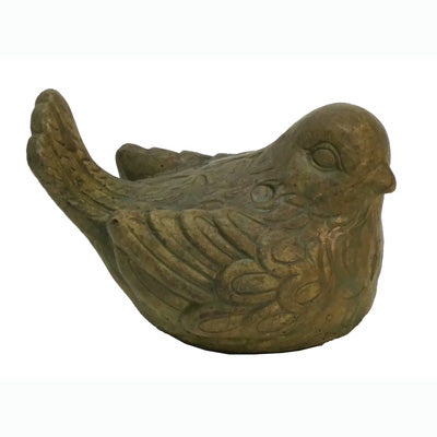 Bird Feathers Up Statue, 5" L, Brushed Moss Finish