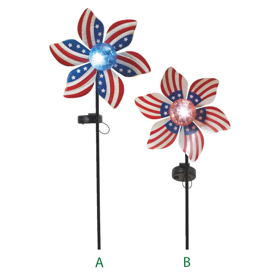 Gerson Americana Solar Flower Wind Spinner Stake, 34.5"