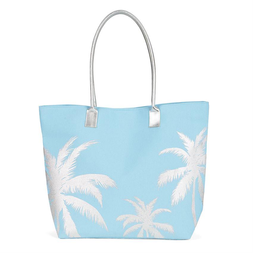 Coco + Carmen Palm Print Beach Bag, Blue Palm Tree