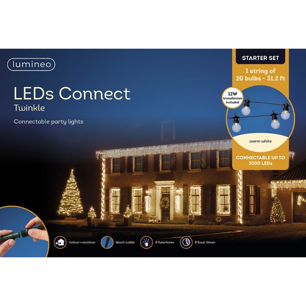 Lumineo LEDs Connect Twinkle Party Lights Starter Set, 20 Warm White LED Bulbs