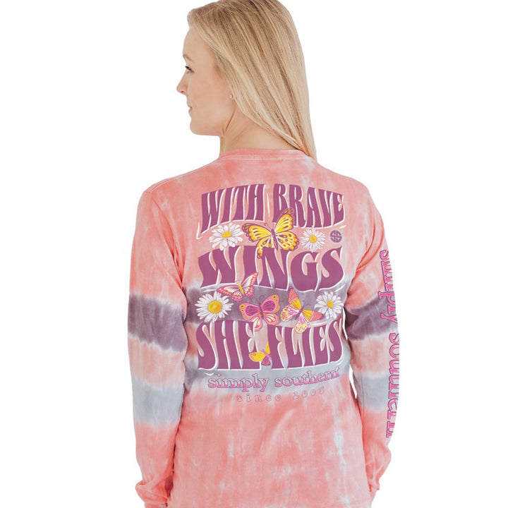 Simply Southern, Long Sleeve Shirt, With Brave Wings, Pink/Tie Dye, Size XX Large