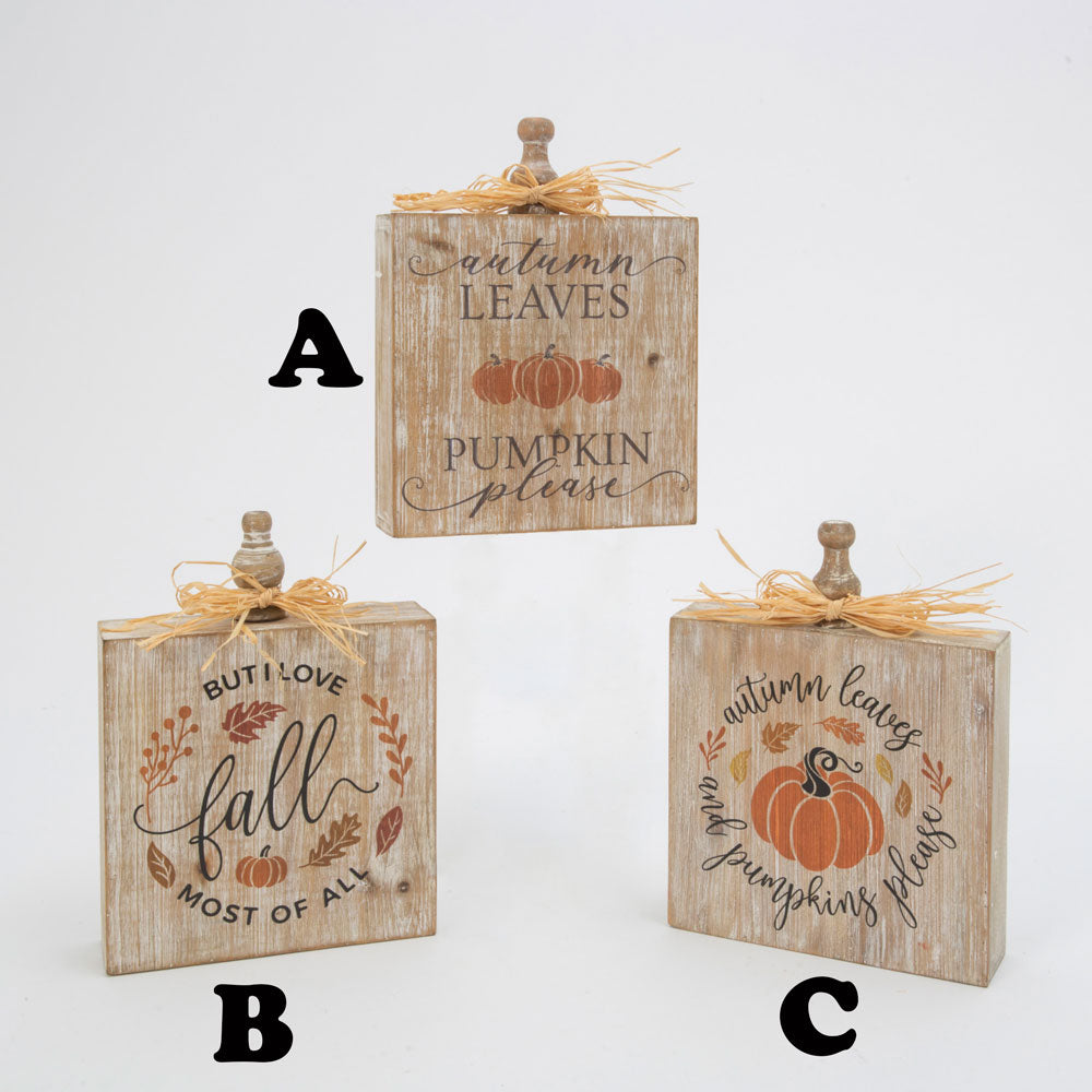 Gerson Company, Harvest Design Square w/Pumpkins Assorted, Wood, 11.25"H