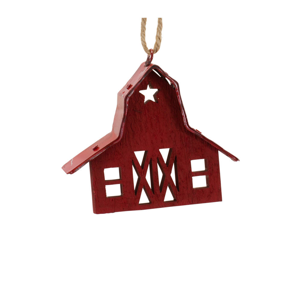 Melrose International Barn Ornament, Small, Wood, Red, 3"H
