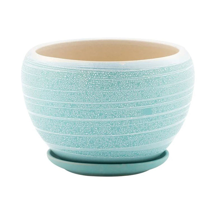 Napco, Blue Striped Pot W/Saucer