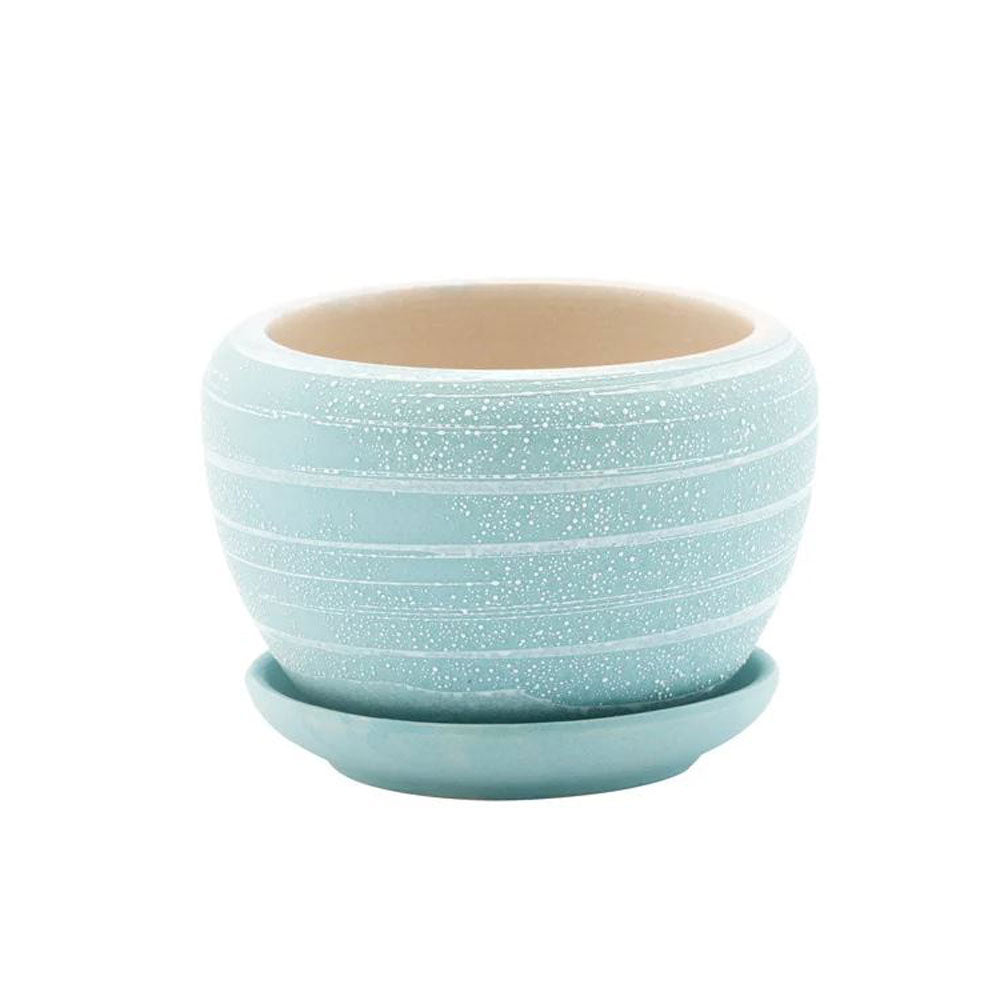 Napco, Blue Striped Pot W/Saucer