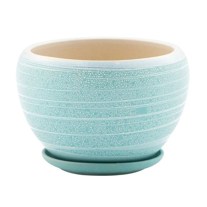 Napco, Blue Striped Pot W/Saucer