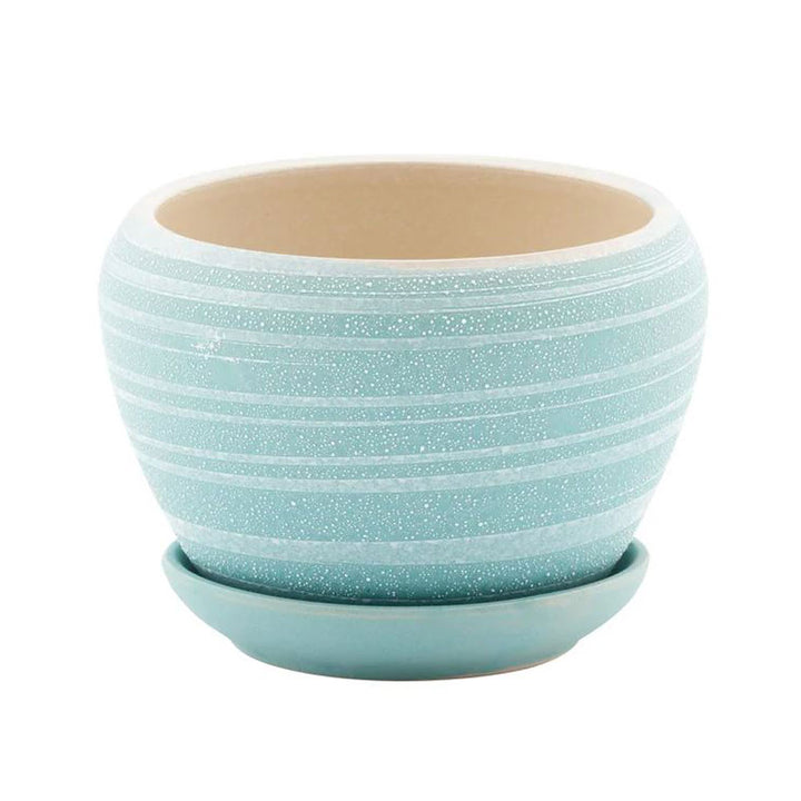 Napco, Blue Striped Pot W/Saucer