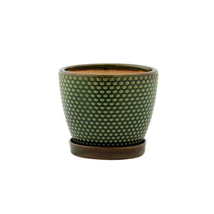 Napco, Green Hobnail Pot W/Saucer