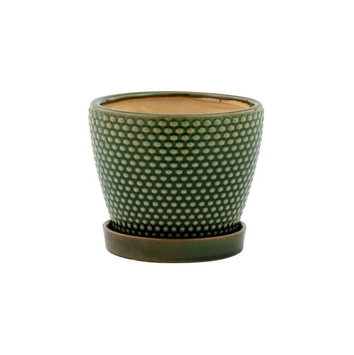 Napco, Green Hobnail Pot W/Saucer