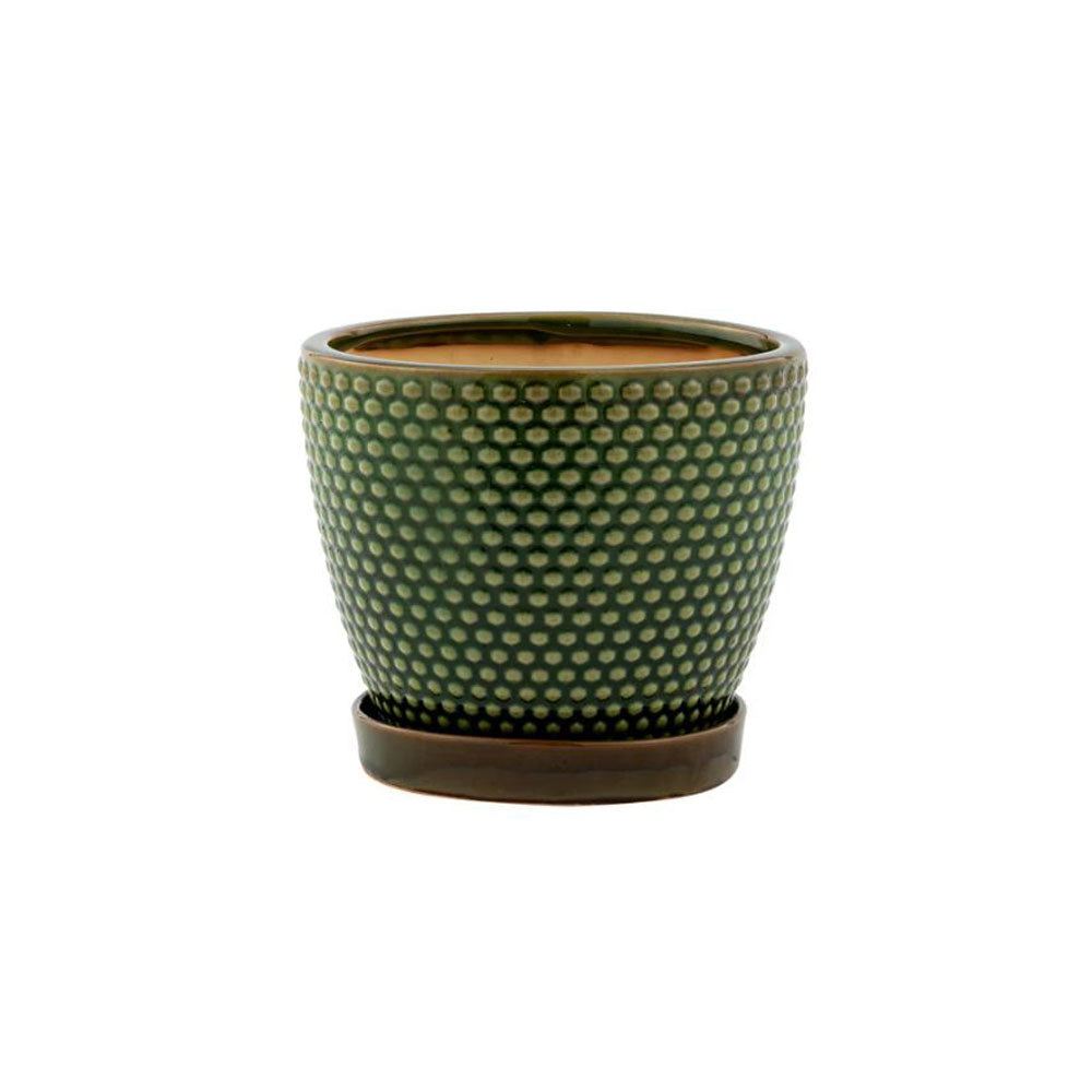 Napco, Green Hobnail Pot W/Saucer