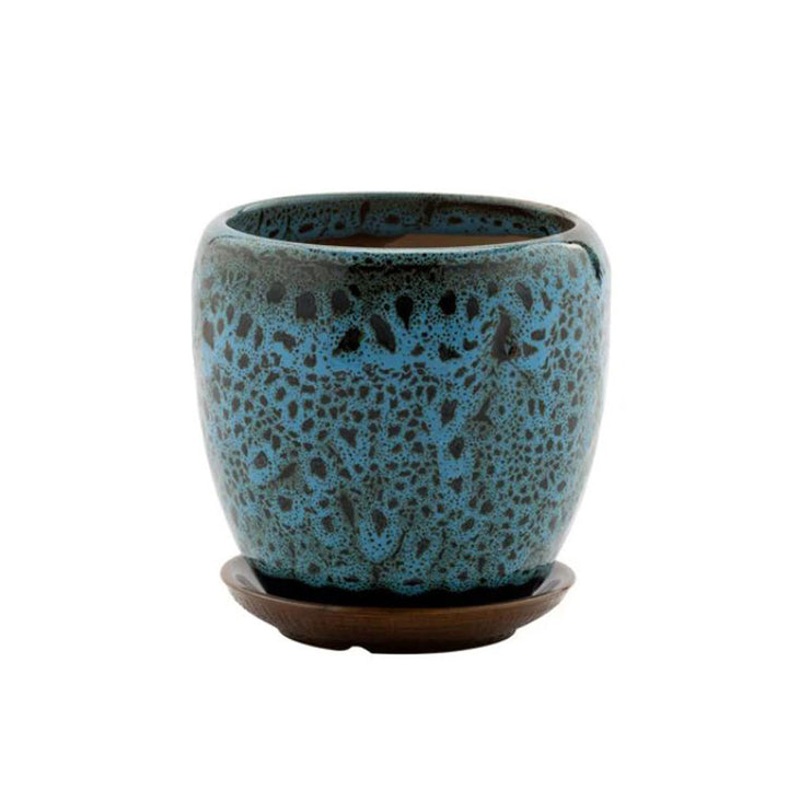 Napco, Blue Mottles Pot W/Saucer