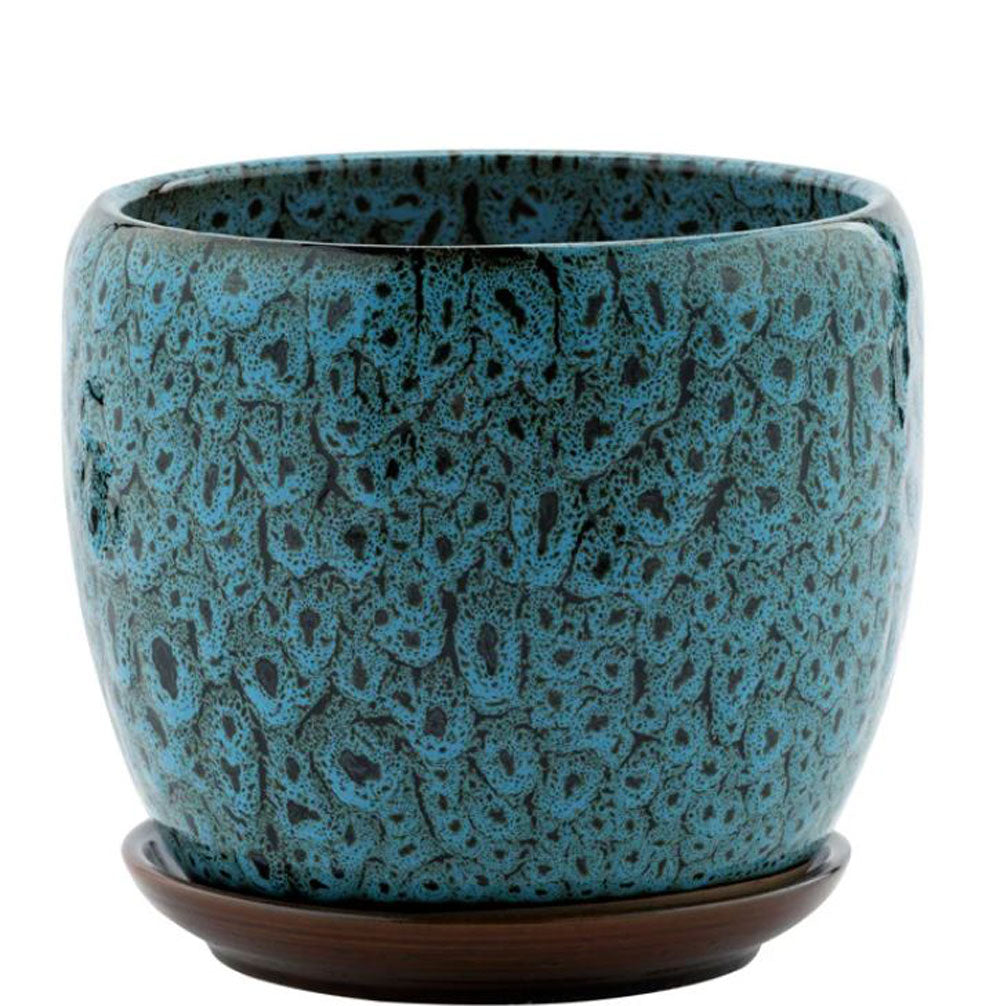 Napco, Blue Mottles Pot W/Saucer