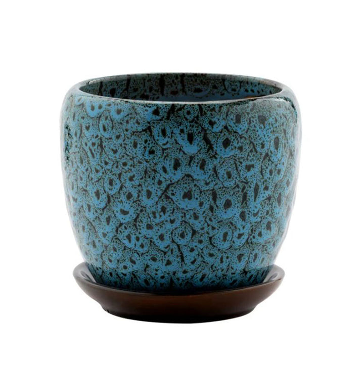 Napco, Blue Mottles Pot W/Saucer