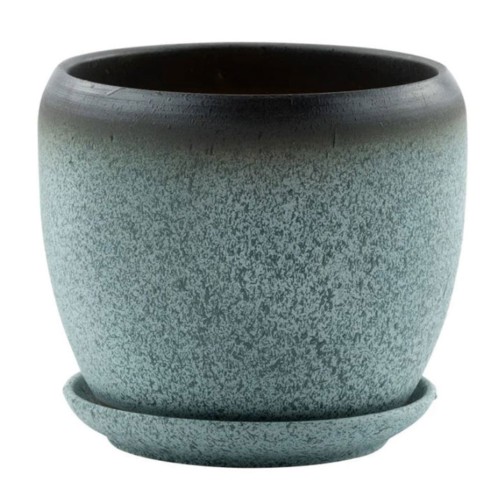 Napco, Blue Speckled Pot W/Saucer