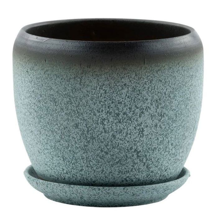 Napco, Blue Speckled Pot W/Saucer