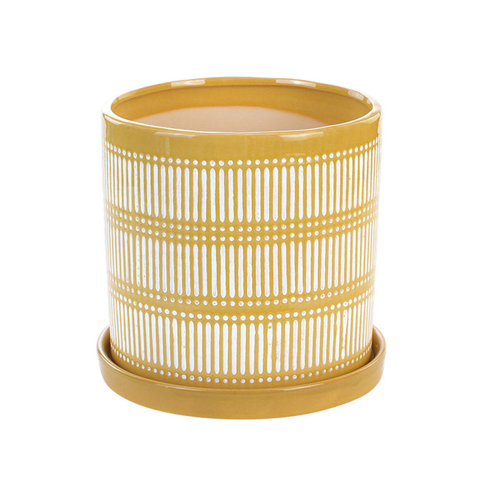 Napco, Yellow Linear Pot W/Saucer