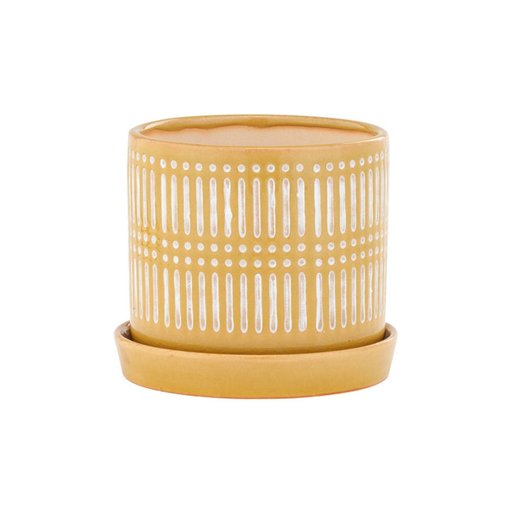 Napco, Yellow Linear Pot W/Saucer