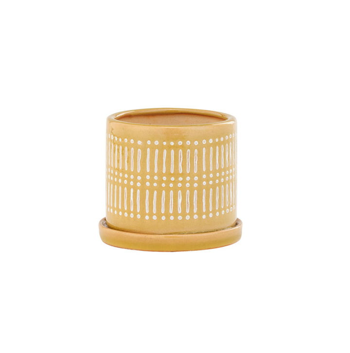 Napco, Yellow Linear Pot W/Saucer