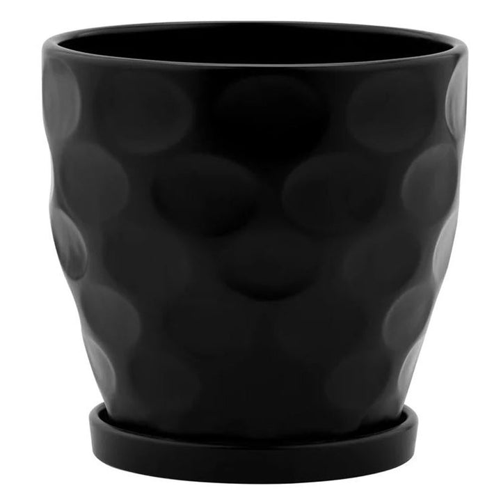 Napco, Black Dimpled Pot W/Saucer