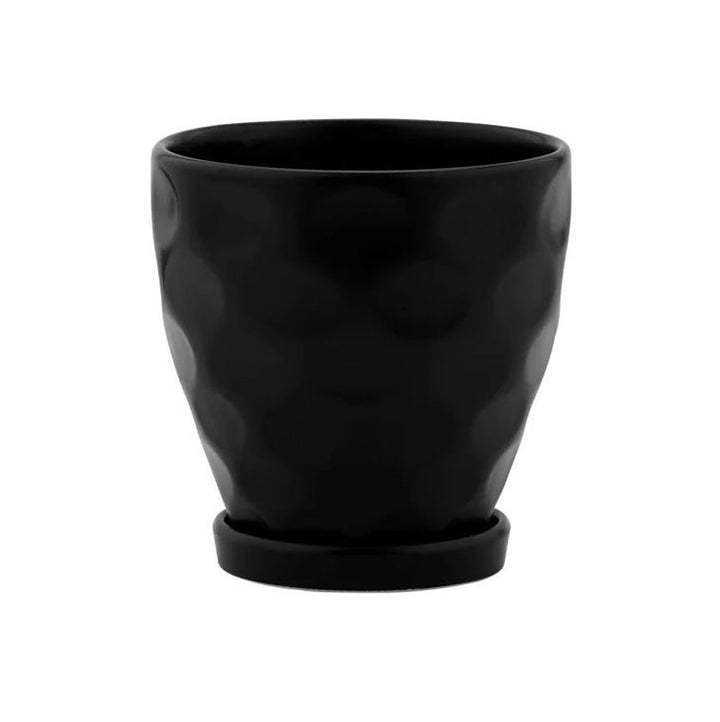 Napco, Black Dimpled Pot W/Saucer