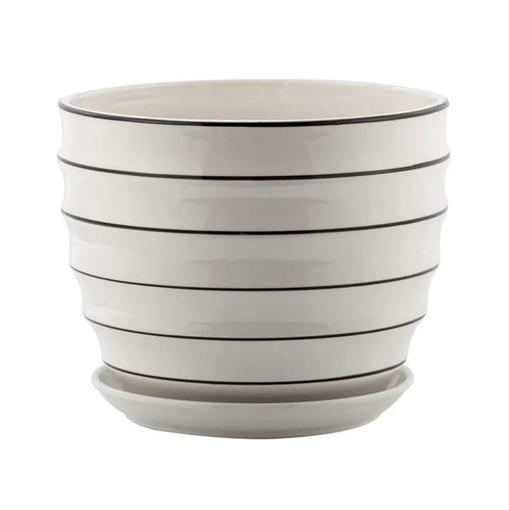 Napco, White Ribbed Pot W/Saucer