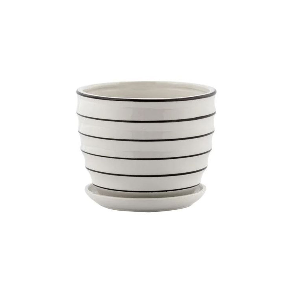 Napco, White Ribbed Pot W/Saucer