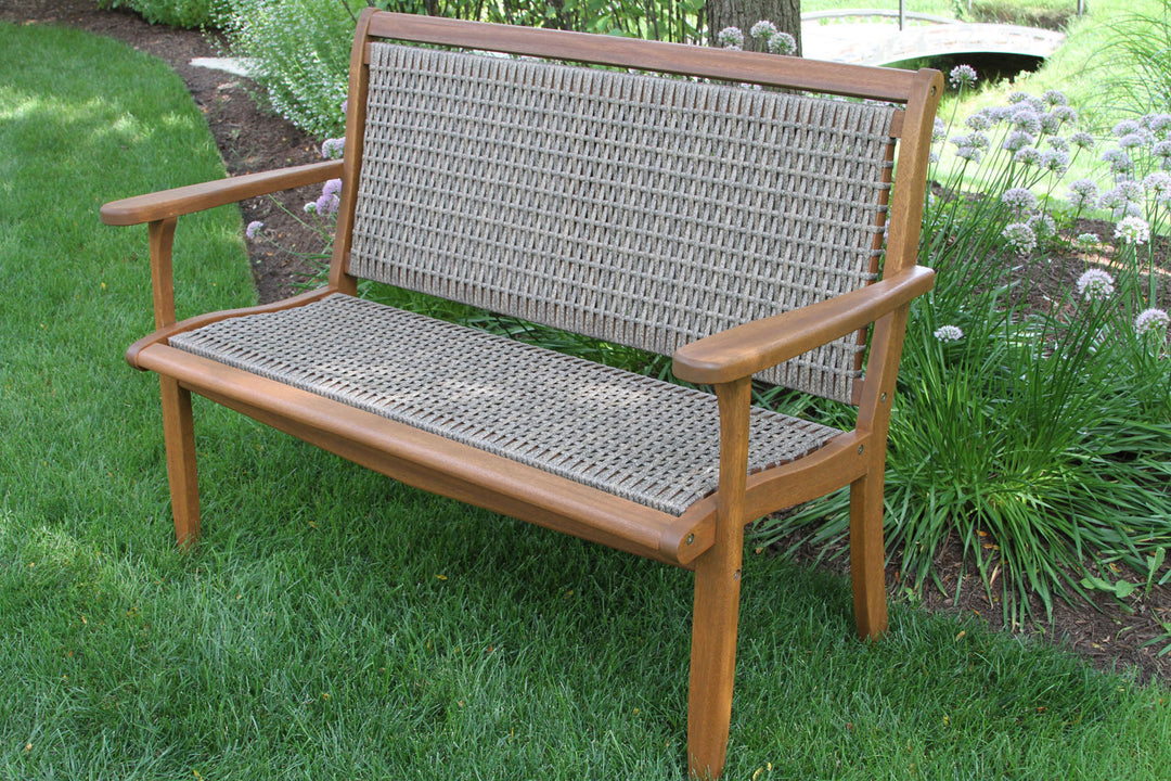 Outdoor Interiors, Driftwood Grey Wicker & Eucalyptus Bench