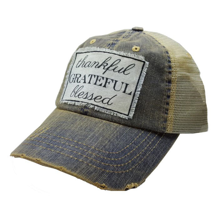 Distressed Trucker Cap- Thankful Grateful Blessed