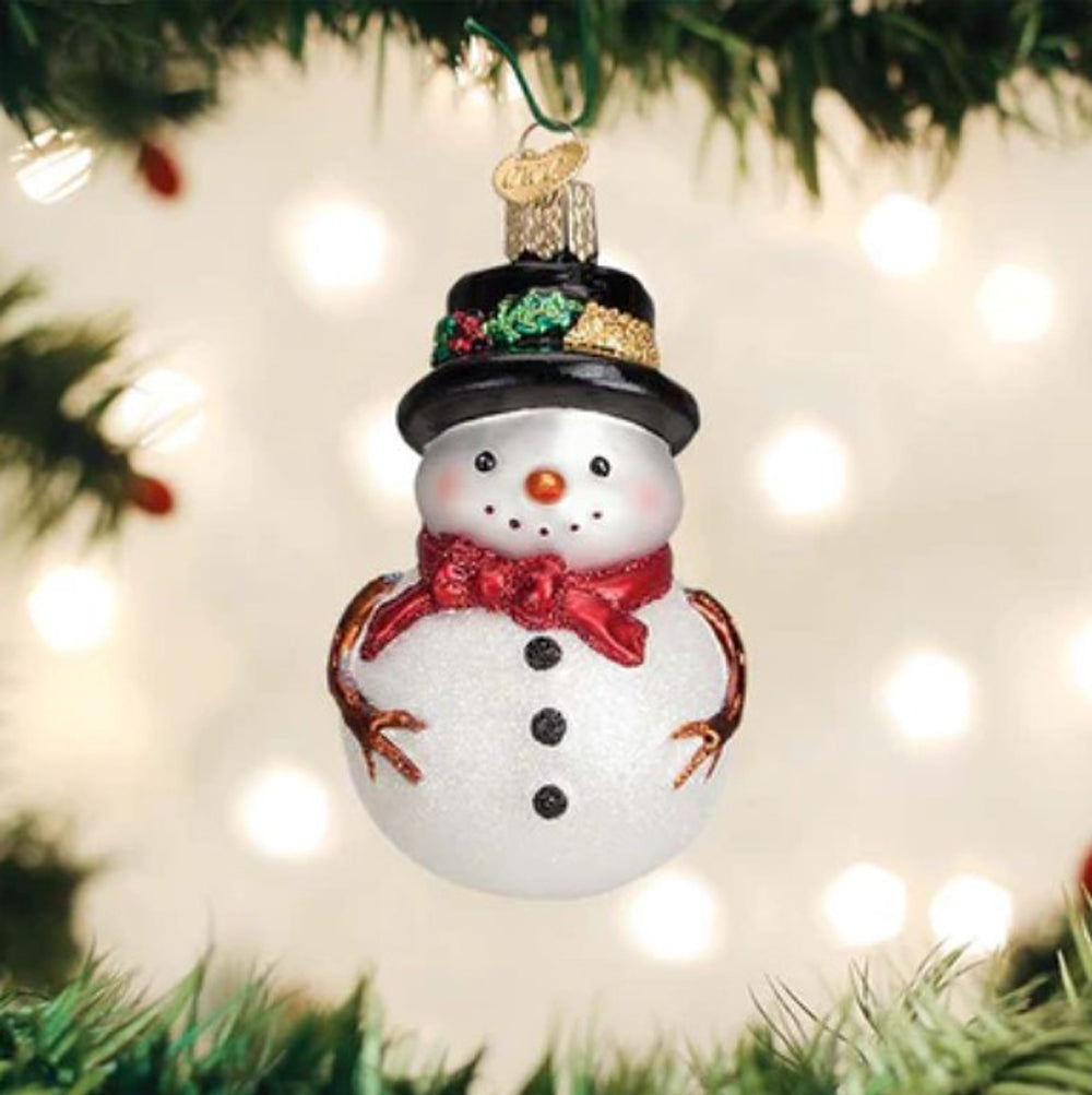 Old World Christmas, Red Bow Holly Hat Snowman Ornament