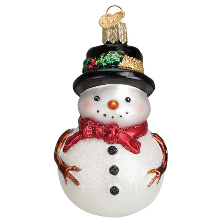 Old World Christmas, Red Bow Holly Hat Snowman Ornament