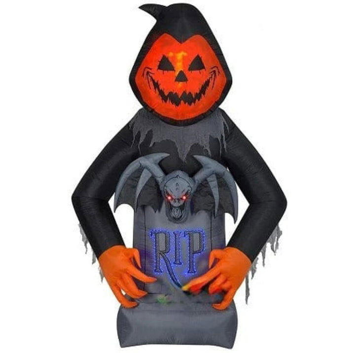 Gemmy, Pumpkin Ghost over a Gravestone Inflatable, 8.5' Tall