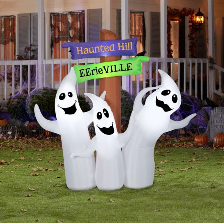 Gemmy, Ghost Trio W/Sign Inflatable, 5.5' Tall