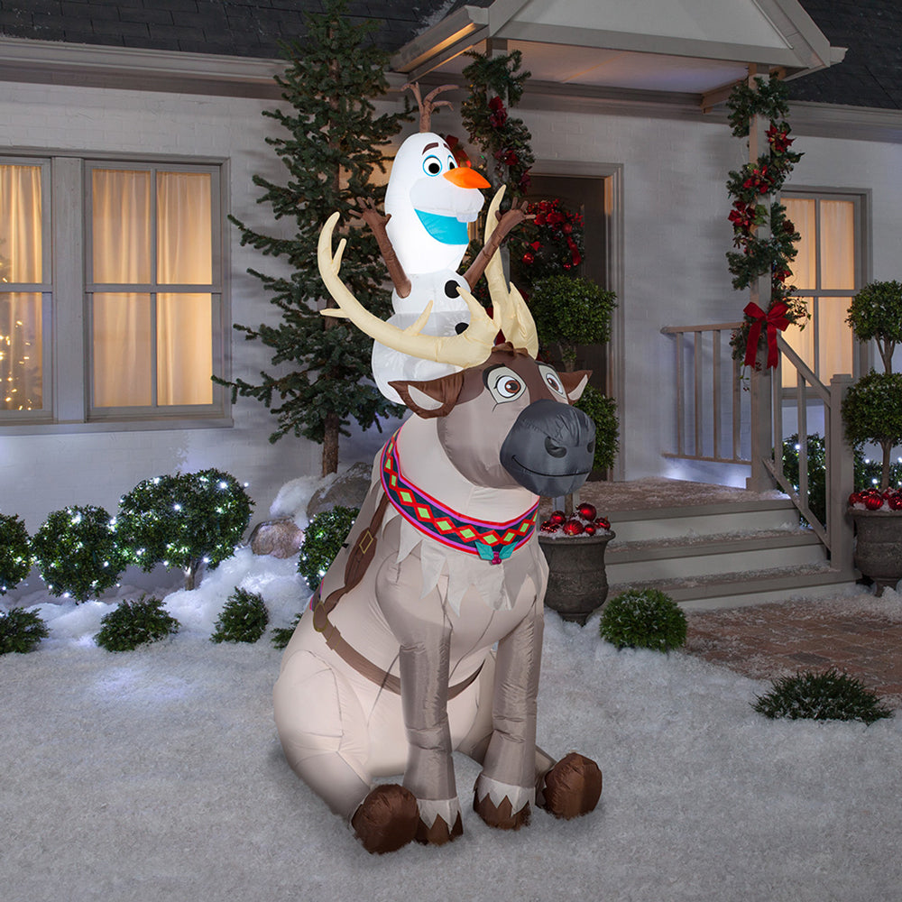 Gemmy, Inflatable Olaf Sitting on Sven, 7.5'